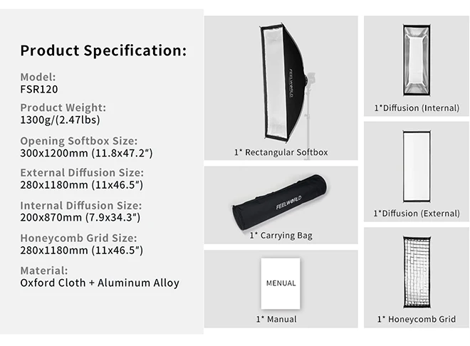 FEELWORLD FSR120 portable rectangular softbox 1209 foto